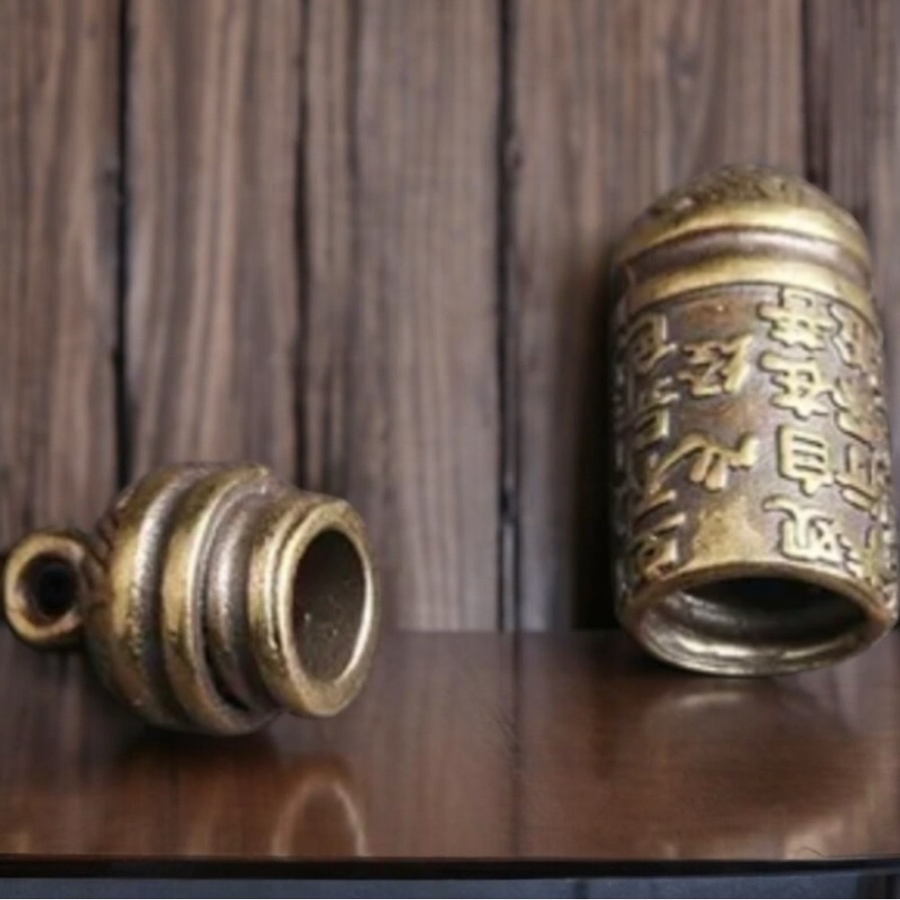 In Memoriam Cremation Brass Sanskrit Mantra Embossed Urn & Black Cord Necklace - Picture 5 of 7